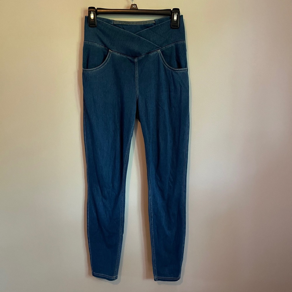 Halara Small High Waist Crossover Denim Leggings Medium Wash Skinny Jeggings